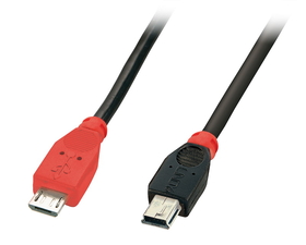 LINDY 31717 0.5m USB OTG Cable - Black, Type Micro-B to Mini-B