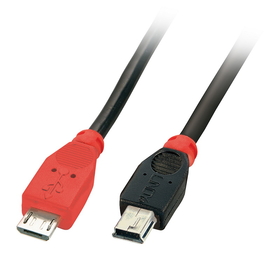 LINDY 31719 2m USB OTG Cable - Black, Type Micro-B to Mini-B