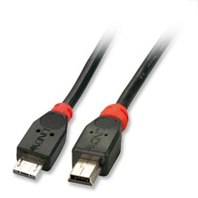 LINDY 31960 0.5m USB OTG Cable - Black, Type Micro A to Mini B