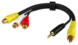 LINDY 35538 AV Adapter Cable - 3 x Phono Female to 1 x 3.5mm Stereo Jack Male & 1 x Phono Male, 20cm