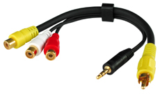 LINDY 35538 AV Adapter Cable - 3 x Phono Female to 1 x 3.5mm Stereo Jack Male &amp; 1 x Phono Male, 20cm