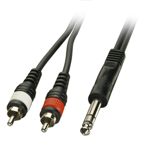 LINDY 6085 5m Stereo Audio Adapter Cable 6.3mm Jack Plug To 2 x Phono Connectors