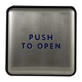 BEA 10EMS475 4.75" Square Push Plate, Slim Profile, Blue "Push to Open" Text