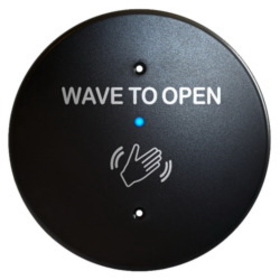 BEA 10MS31R-B Microwave Touchless Actuator, Round Plate, Text & Hand Logo, Adjustable 4 to 24 In, 12-24 VAC/DC, Black