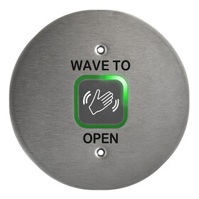 BEA 10MS41-R Microwave Touchless Actuator, Round Plate, Text & Hand Logo, Adjustable 4 to 24 In, 12-24 VAC/DC, Stainless Steel