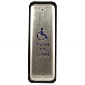 BEA 10PBJ1 Stainless steel push plate, 1.5" by 4.75", in jamb plate, blue hadicap logo and text
