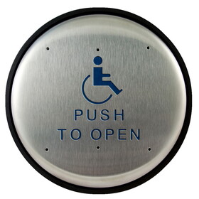 BEA 10PBR1 Stainless steel push plate, 6" round, blue handicap logo and text