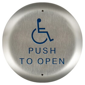BEA 10PBR451 Stainless steel push plate, 4.5" round, blue handicap logo and text