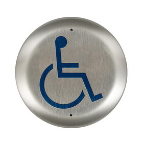 BEA 10PBR45LL Stainless steel push plate, 4.5" round, blue handicap logo only