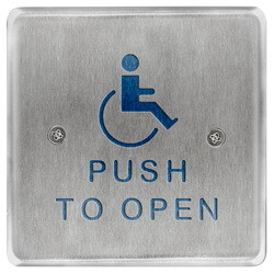 BEA 10PBS451 Stainless steel push plate, 4.5" square, blue handicap logo and text