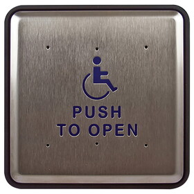 BEA 10PBS61 Stainless steel push plate, 6" square, blue handicap logo and text