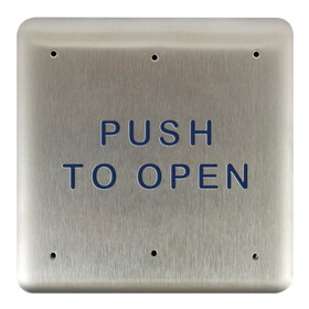 BEA 10PBS Stainless steel push plate, 4.75" square, blue text only