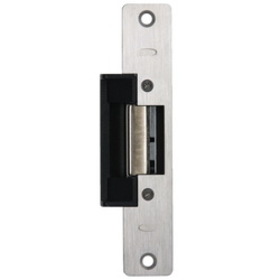 RCI 4107-08 32D Electric Strike, 6-7/8 In. Round Corner Faceplate, For 3/4 In. Projection Latches, 24 VAC/DC, Fail Secure, Satin Stainless Steel