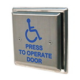 MS Sedco 59-HSS 59 Series Door Activation Switch, Stainless Steel Face Plate, 4-1/2" Square Stainless Steel Switch, WHEELCHAIR/PRESS TO OPERATE DOOR