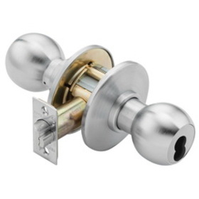 BEST 8K37AB4AS3626 Grade 1 Entrance Cylindrical Lock, 4 Knob, SFIC Less Core, Satin Chrome Finish, Non-handed