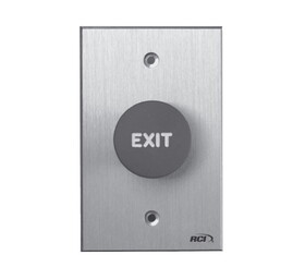 RCI 918-RE-MO 28 Tamper Resistant Exit Button, Red, EXIT Text, Momentary, Brushed Aluminum