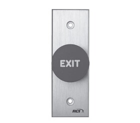 RCI 918N-RE-MO 28 Tamper Resistant Exit Button, Narrow Stile, Red, EXIT Text, Momentary, Brushed Aluminum
