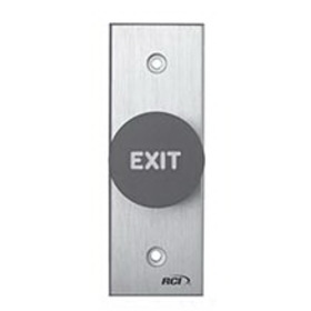 RCI 918N-RE-MO 28 Tamper Resistant Exit Button, Narrow Stile, Red, EXIT Text, Momentary, Brushed Aluminum