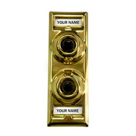 Trine 91P Pushbutton, 2-Button Multi-Family, 4-3/4" L x 5/8" W x 3/4" H, Up to 30VAC/DCBright Brass