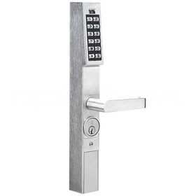 Alarm Lock DL1200ET/26D Pushbutton Exit Trim, 100 Users, Straight Lever, Tailpiece not Included, TP-1691/1693/1694 Required, Satin Chrome Finish