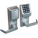 Alarm Lock DL4100 US26D Pushbutton Cylindrical Door Lock, 2000 Users, 40,000 Event Audit Trail, Weatherproof, Straight Lever, Satin Chrome