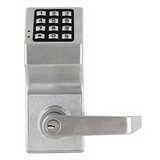 Alarm Lock DL5200 US26D Pushbutton Cylindrical Door Lock, Double Sided, 100 Users, Weatherproof, Straight Lever, Satin Chrome