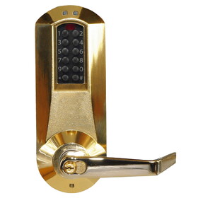 Kaba E5031XSWL-605-41 E-Plex 5000 Cylindrical Lock,Winston Lever,100 Access Codes,3,000 Audit EventsSchlage C KeywayBright Brass