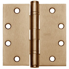 Stanley Security FBB179NRP 4-1/2X4-1/2 4 Five Knuckle Ball Bearing Architectural HingeFull MortiseSquare Corner,Non- Satin Brass Finish