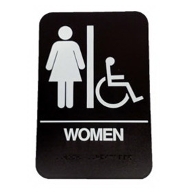 DON-JO HS-9060-05 A.D.A. Sign, Women/Handicap, Rectangle, 6" Wide by 9" High, Raised Lettering, White on Brown