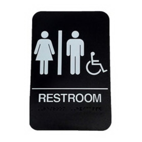 DON-JO HS-9060-32 A.D.A. Sign, Women/Men/Handicap/Restroom, Rectangle, 6" Wide by 9" High, Raised Lettering, White on Brown