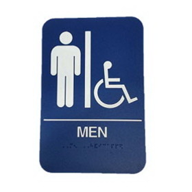 DON-JO HS-9070-01 A.D.A. Sign, Men/Handicap, Rectangle, 6" Wide by 9" High, Raised Lettering, White on Blue