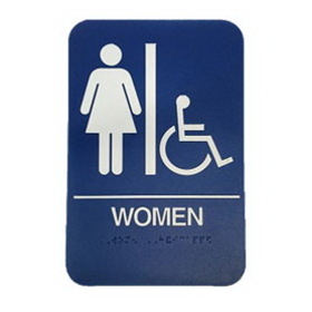 DON-JO HS-9070-05 A.D.A. Sign, Women/Handicap, Rectangle, 6" Wide by 9" High, Raised Lettering, White on Blue