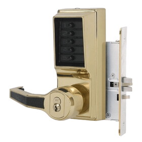 Kaba LR8146S-03-41 Mortise Combination Lever Lock,Key Override,Passage,Lockout,Schlage FSIC Prep,Less Core,Bright Brass
