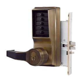 Kaba L8146S-05-41 Mortise Combination Lever Lock,Key Override,Passage,Lockout,Schlage FSIC Prep,Less Core,Antique Brass