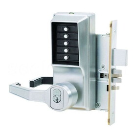 DormaKaba L8148B-26D-41 Mortise Combination Lever Lock, Key Override, Passage, Lockout, with Deadbolt, 6/7-Pin SFIC Prep, Less Core, Satin Chrome