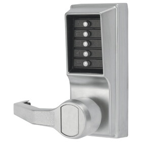 Kaba LL1012-26D-41 Pushbutton Cylindrical Lever Lock,2-3/8" Backset,1/2" Throw Latch,Satin Chrome Finish,Left Hand/Left Hand Reverse