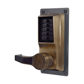 Kaba LLP1020M-05-41 Exit Trim Lever Lock,Combination and Key Override,Left Hand Reverse,Medeco/Yale/ASSA/Abloy LFIC Prep,Antique Brass