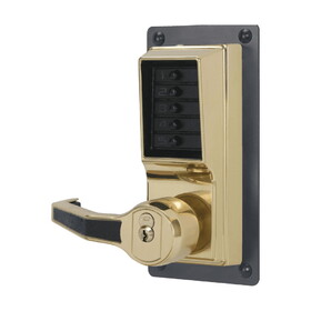 Kaba LLP1020S-03-41 Exit Trim Lever Lock,Combination and Key Override,Left Hand Reverse,Schlage FSIC Prep,Less Core,Bright Brass