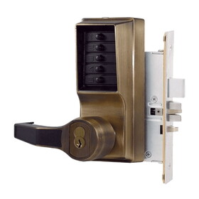 Kaba L8148S-05-41 Mortise Combination Lever Lock,Key Override,Passage,Lockout,with Deadbolt,Schlage FSIC Prep,Less Core,Antique Brass