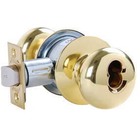 Arrow MK11-TA-03-IC Grade 2 Turn-Pushbutton Entrance Cylindrical Lock, Tudor Knob, SFIC Less Core, Bright Brass Finish, Non-handed