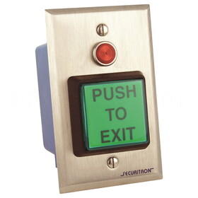 Securitron PB22 2" Square Illuminated "Push to Exit" Pushbutton, Single Gang, DPDT