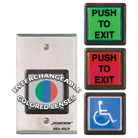 Securitron PB2E 2" Square Momentary Contact "Push to Exit" Pushbutton, Single Gang, SPDT