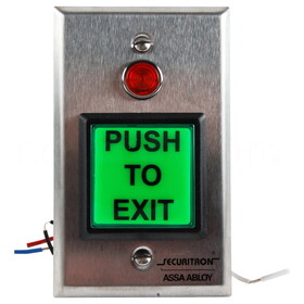 Securitron PB2 2" Square Illuminated "Push to Exit" Pushbutton, Single Gang, SPDT