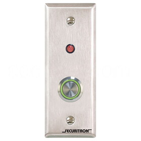 Securitron PB4LN-2 1" Stainless Steel Pushbutton with LED, Double Pole Double Throw, Momentary Contact, Narrow Stile
