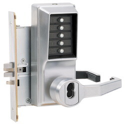 DormaKaba R8146B-26D-41 Mortise Combination Lever Lock, Key Override, Passage, Lockout, 6/7-Pin SFIC Prep, Less Core, Satin Chrome