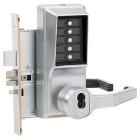 DormaKaba RR8148B-26D-41 Mortise Combination Lever Lock, Key Override, Passage, Lockout, with Deadbolt, 6/7-Pin SFIC Prep, Less Core, Satin Chrome