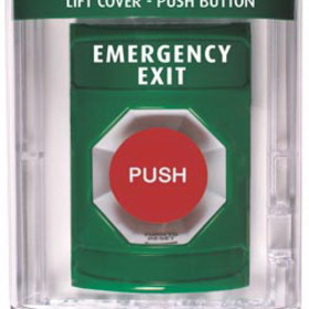 STI SS2131EX-EN Stopper Station, Green, Flush Cover, Universal Stopper, Label Shell, Turn-to-Reset, "EMERGENCY EXIT" English