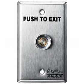 Alarm Controls TS-16 5/16" Dia. Button, "PUSH TO EXIT", Pneumatic Time Delay, Single Gang, Satin Stainless Steel