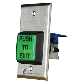 Alarm Controls TS-2T 2" Green Square Button, "PUSH TO EXIT", SPDT w/Timer, Single Gang, Satin Stainless Steel