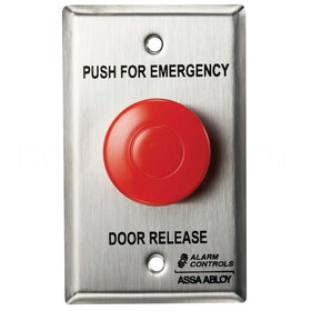 Alarm Controls TS-32B 1-1/2" Blue Mushroom Button, "PUSH FOR EMERGENCY DOOR RELEASE", Latching